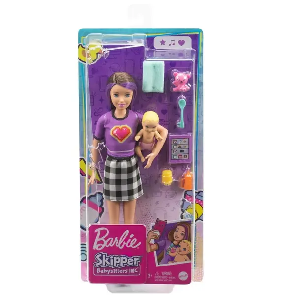 MATTEL Set Papusi MATTEL Barbie Skipper Babysitters, cu bebelus si accesorii
