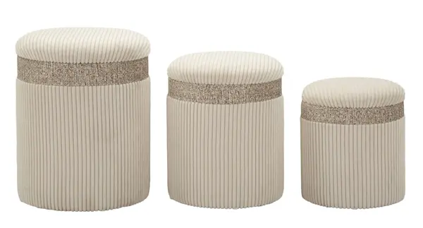 Mauro Ferretti Set 3 Pufuri Crem Cu Spațiu De Depozitare, Ø 40,5 X 49,5 Cm, 35 X 42 Cm, 31 X 38 Cm | Aosom Romania