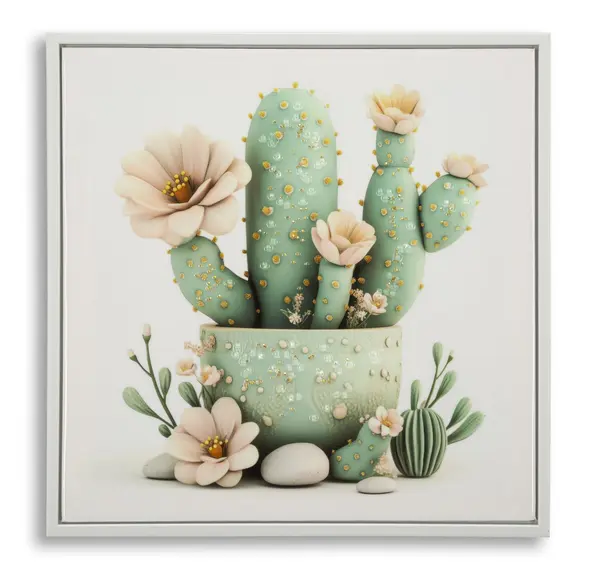 Mauro Ferretti Tablou Imprimat Pe Pânză Lacuită, Cu Ramă, Model ,,Borcan Cu Cactus", Varianta D, Dimensiuni 40 X 2,8 X 40 Cm | Aosom Romania