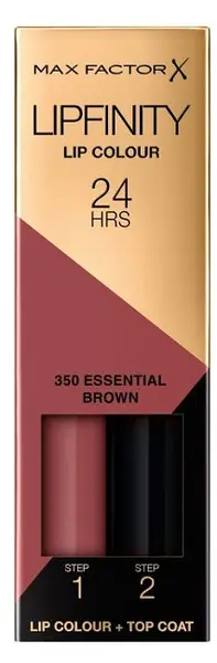 Max Factor Lipfinity Ruj lichid de lungă durată, 350 Essential Brown, 2.3 ml