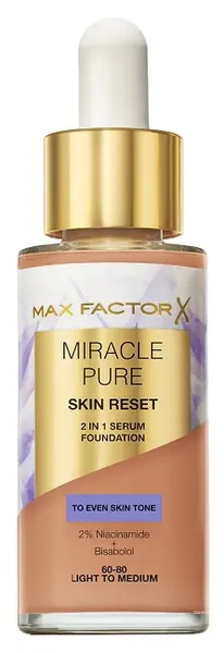 Max Factor Miracle PureSer fond de ten 2 în 1 , 60-80 Light-Medium, 30 ml