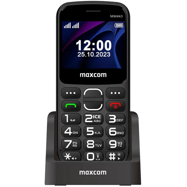 Maxcom Telefon mobil MM443 Light Comfort, 4G, 2.31, Buton SOS, Taste mari retroiluminate, Stand incarcare cu port USB Type-C, Negru