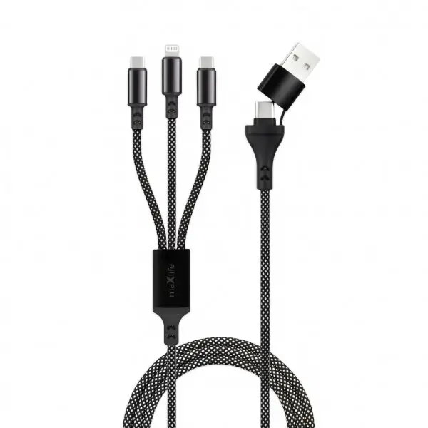 MaXlife Cablu Incarcare USB-A / USB-C - Lightning / USB-C MaXlife 3in1, 66W, 1m, Negru