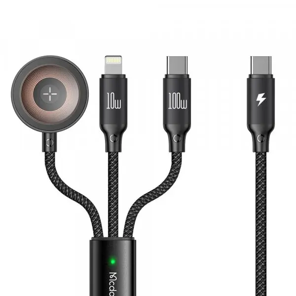 Mcdodo Cablu Incarcare USB-C - Lightning / USB-C / QI McDodo CA-4940 3in1, 100W, 1.2m, Negru