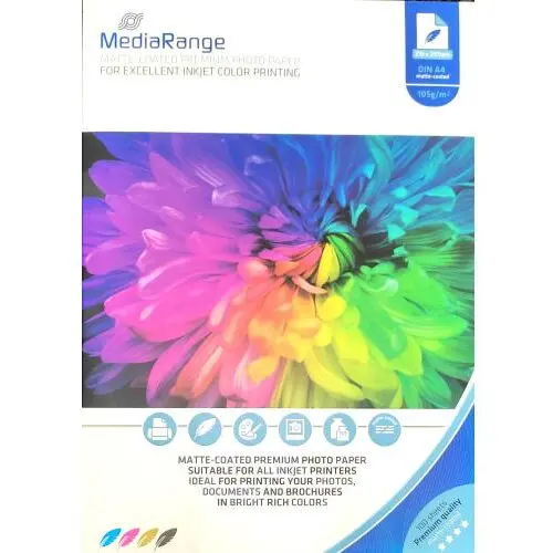 MediaRange Hartie foto pentru imprimante cu jet de cerneala MediaRange MRINK116, A4, Mata, 105g, 100 bucati