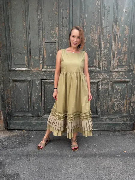 MeiMeij Rochie olive din bumbac fără mâneci Maria - 38 IT
