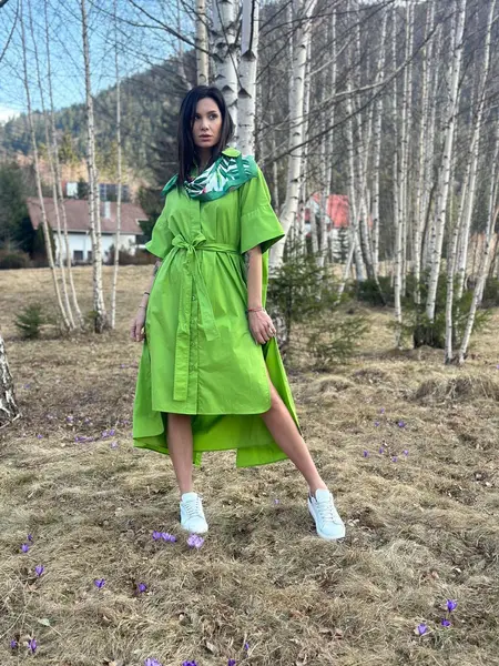MeiMeij Rochie verde din bumbac Ana - XS INTL
