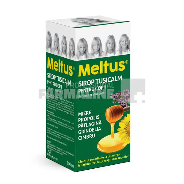 Meltus Tusicalm pentru copii, 100 ml, supliment alimentar, Labormed, sirop cu miere, iederă, zinc, acetilcisteină