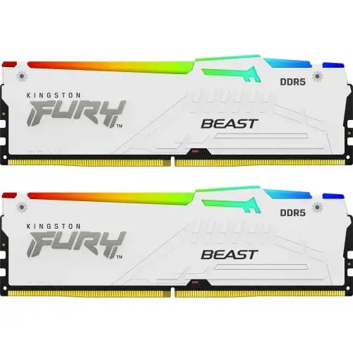 Memorii Kingston Fury Beast RGB White Intel XMP 3.0, 64GB (2x32GB), DDR5-5200MHz, CL40, Dual Channel