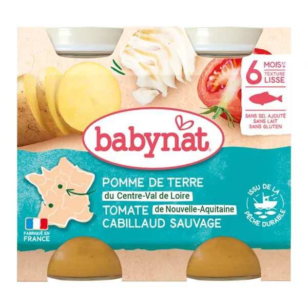 Meniu cu piure de cartofi, rosii si peste cod, 2 x 200g, BabyBio