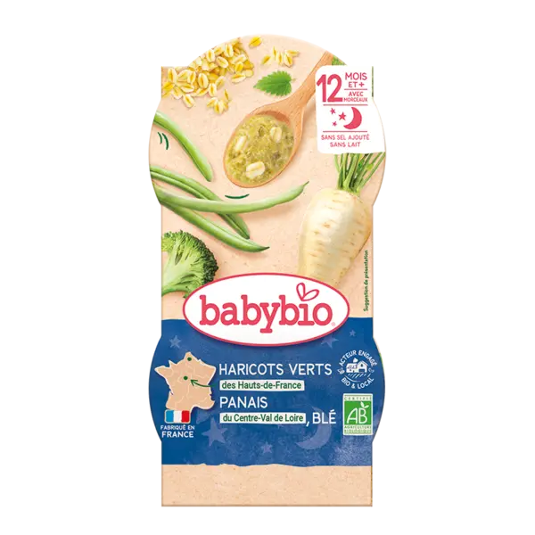 Meniu de fasole verde, pastarnac si grau, 2 x 200g, BabyBio