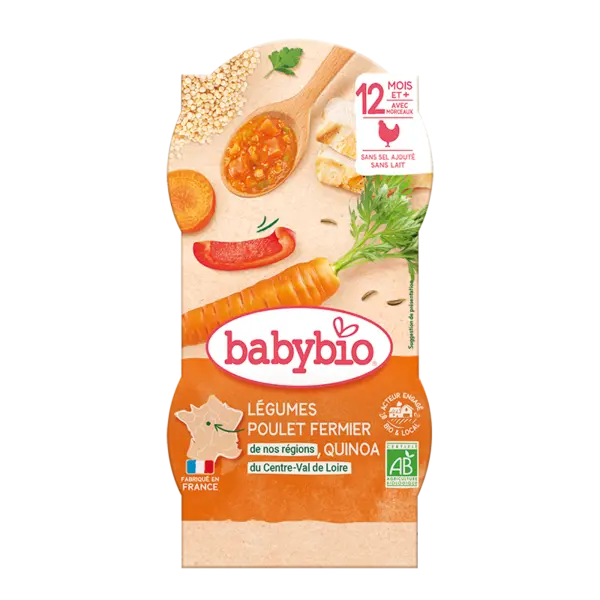 Meniu din legume cu legume, quinoa si carne de pui +12luni, 2 x 200g, BabyBio