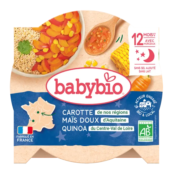 Meniu fondue de morcovi si porumb dulce cu quinoa Bio, 230g, BabyBio