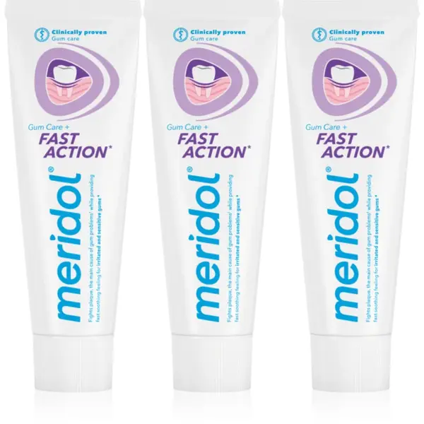 Meridol Fast Action pastă de dinți pentru protecția gingiilor pentru dinti sensibili 3x75 ml