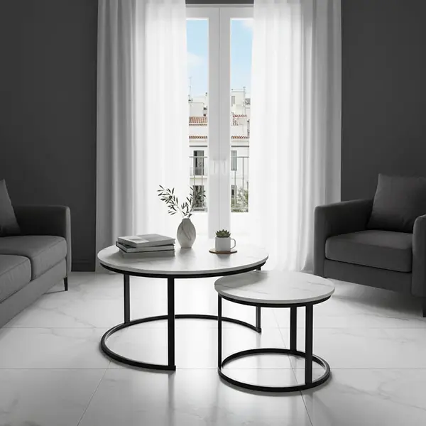 Mese de cafea set 2 piese Solme I, marmura, alba, 80x80x45 cm