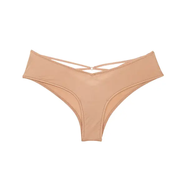 Mesh lace-trim high-leg cheeky panty - praline M