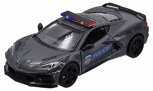 Metal cart Kinsmart Police Edition - 2021 Chevrolet Corvette, 1:36, gri
