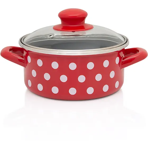 Metalac Cratita 1.5l cu capac din sticla Tufne Metalac email/16cm/1.5l