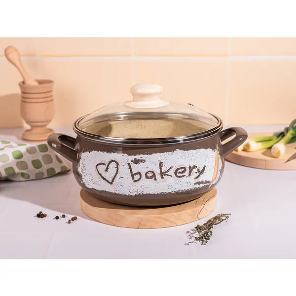 Metalac Cratita 1.85l cu capac din sticla Bakery Metalac email/16cm/1.85l