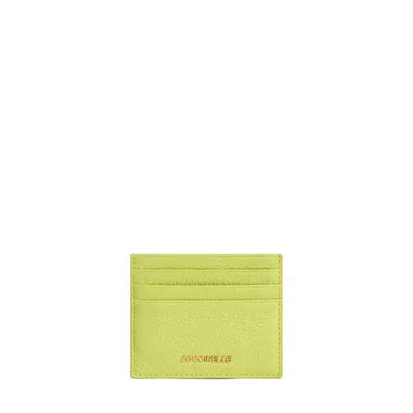 Metallic soft small holder grained leather green glow