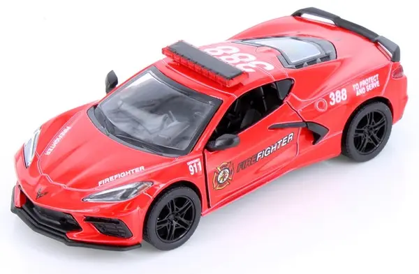 Metallică Kinsmart Firefighter Edition - 2021 Chevrolet Corvette, 1:36, roșie