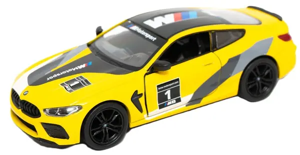 Metallică Kinsmart Livery Edition - BMW M8 Competition Coupe, 1:38, galbenă