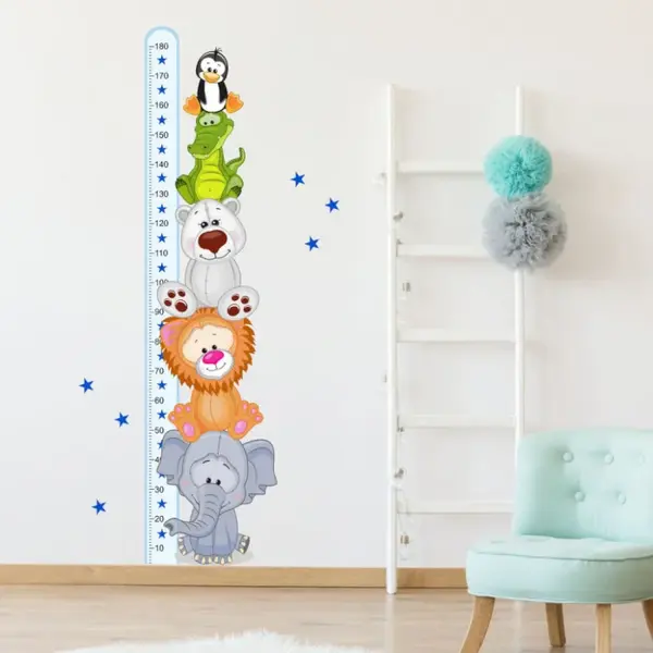 Metru albastru cu animale in camera copiilor, 45 x 188 cm