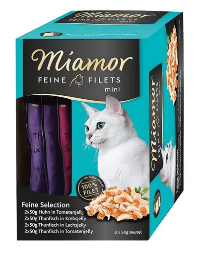 MIAMOR Feine Filets Mini Multibox- Hrana umeda pisici, cu pui si ton in aspic de rosii 8 x 50 g