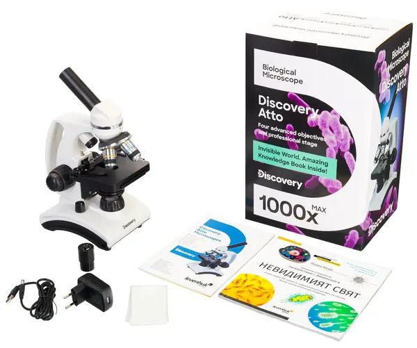 Microscop Levenhuk - Discovery Atto Polar, cu carte, alb