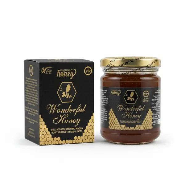 Miere afrodisiacă unisex WONDERFUL HONEY, pentru libido, potență, erecții puternice și întârzierea ejaculării, 240 gr