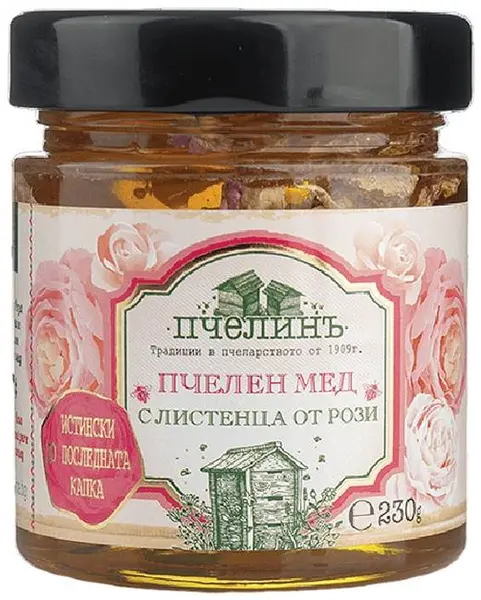 Miere cu petale de trandafir, 230 g, Pchelin