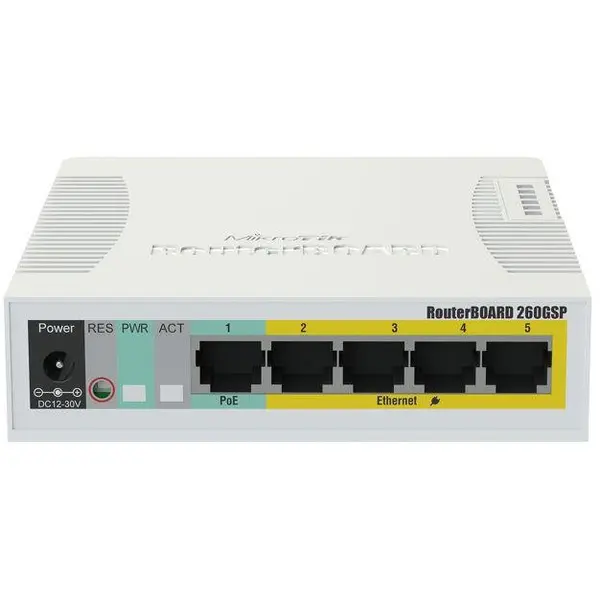 MikroTik Switch MikroTik RB260GSP (CSS106-1G-4P-1S), 5 porturi, PoE