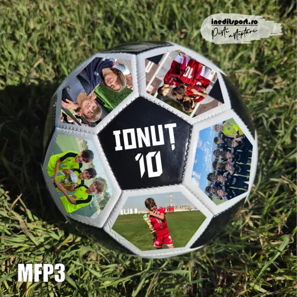 Minge fotbal personalizabila cu poza si text MFN3 Alb cu negru