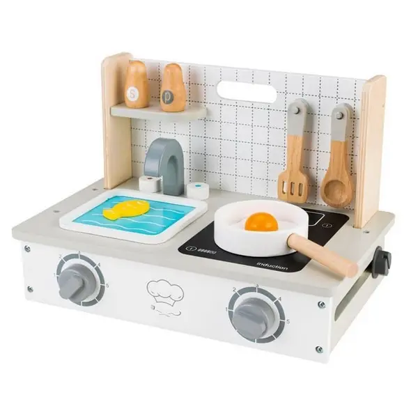 Mini aragaz Ecotoys, lemn, set accesorii, multicolor KID970421, la doar 164,00 lei