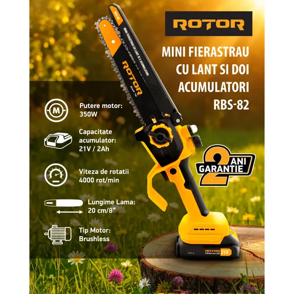 Mini Drujba 8" pe Acumulator cu 2 Acumulatori 21V /2Ah si Incarcator Rotor RBS-82