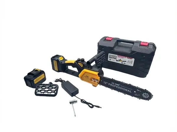 Mini Drujba electrica 4AH, 48V, 300mm, 2 acumulatori, brushless, ungere automata, 1800w, model YELLOW CAMPION Germany CMP1756Y