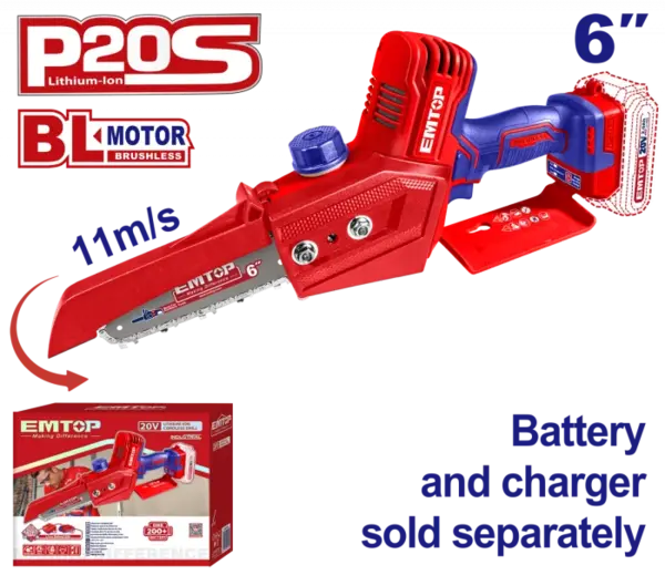 Mini fierastrau cu lant fara acumulator si incarcator, motor fara perii (brushless), 15cm - ELGA2068, EMTOP
