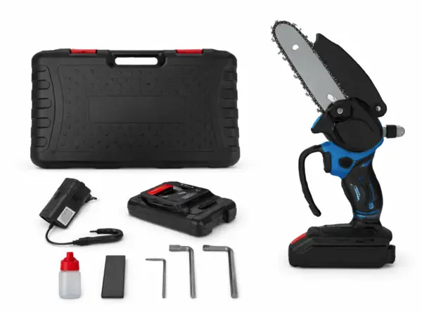 Mini fierastrau electric 6 inch lama utila cu 1 acumulator 48V rezervor ulei pentru lubrifiere 2 lanturi