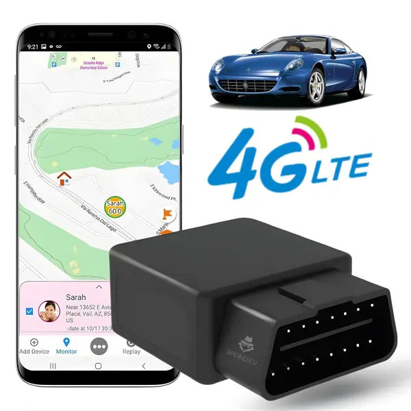 Mini GPS 4G cu interfata OBD, D9, control de la distanta, baterie 50 mAh, localizare in timp real, alerte anti-furt, compatibil OBD-II, negru