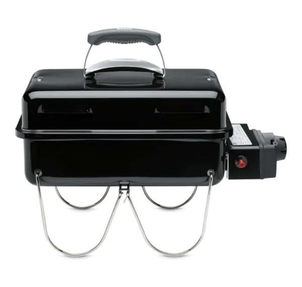 Mini gratar portabil pe gaz exterior de camping Weber Go-Anywhere negru cu capac