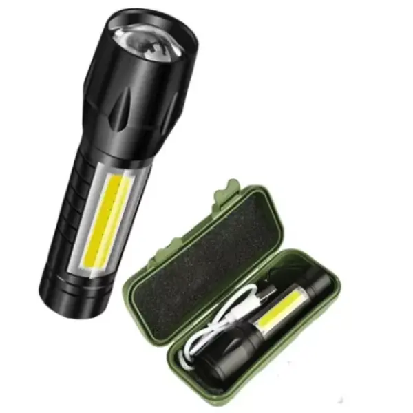 Mini Lanterna LED T6 XPE+COB - 3 Moduri, Fascicul Telescopic Reglabil, USB Integrat, 56g