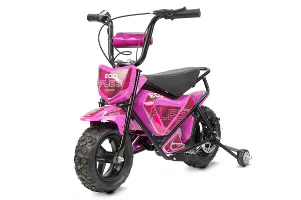 Mini Motocicleta electrica cu roti ajutatore, NITRO ECO Flee 300W 24V, culoare Roz