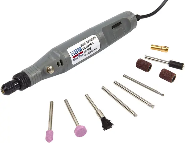 Mini polizor drept HBM - 6741, DC18 V, 3,2 mm, cu 10 accesorii