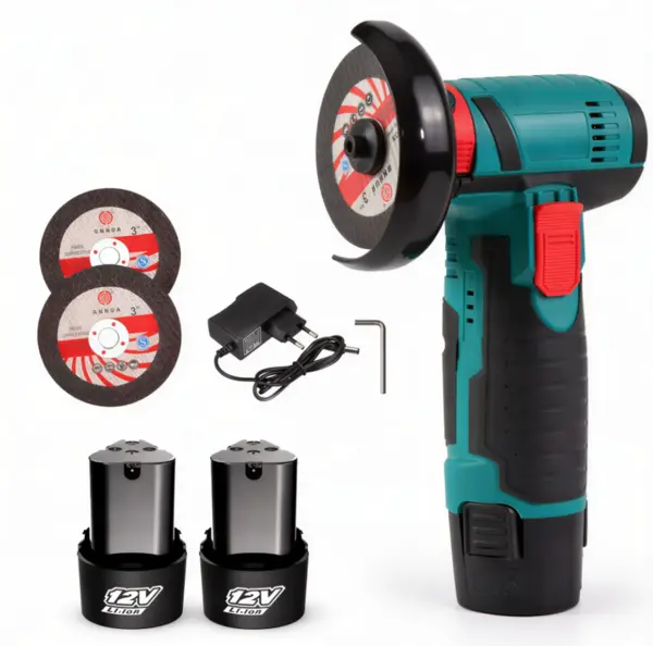 Mini polizor unghiular 20cm de 12V putere 750W cu 19500 rpm 2 Discuri 76 mm 2 Acumulatori