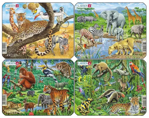 Mini-puzzle Larsen din 11 piese - Animale exotice, sortiment