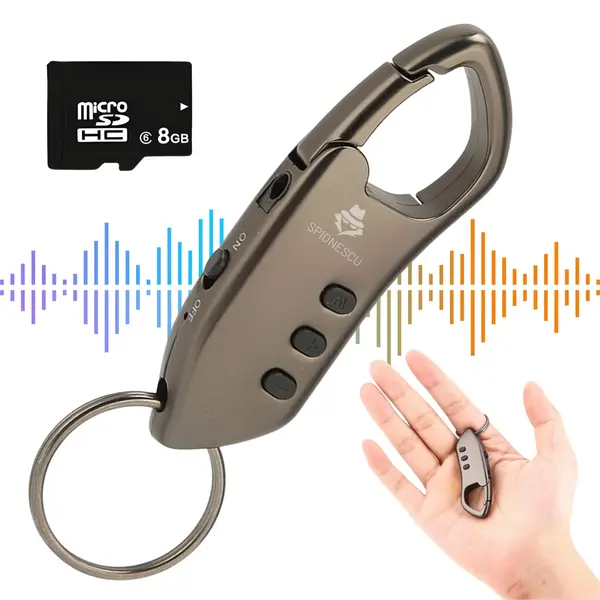 Mini reportofon tip breloc SK005, memorie 8GB/16GB/32GB, acoperire 12 m, baterie 80 mAh, standby pana la 30 zile, , MP3 player, activare vocala - 32 GB