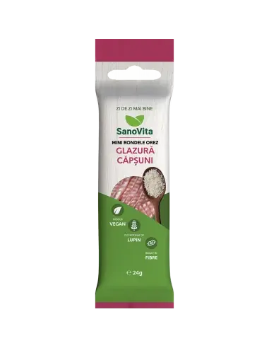 Mini rondele din orez cu glazura de capsuni, 24g - Sano Vita