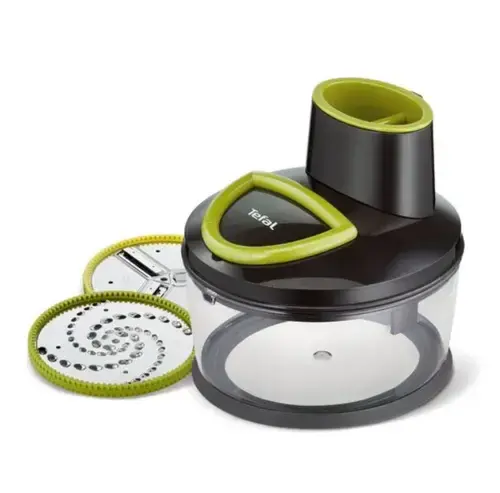 Mini tocator Tefal K1390114, Bol de 1.2 L, 2 discuri oțel inoxidabil, Blocare sigura (Negru/Verde)
