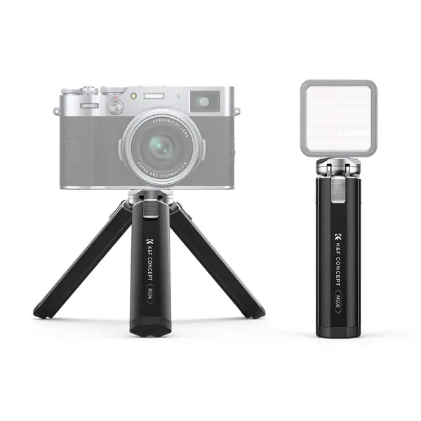 Mini trepied metalic K&F Concept pentru telefon/cameră, cu șurub de 1/4", ajustare pe 2 niveluri de înălțime.