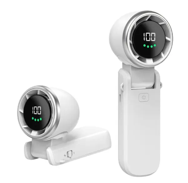 Mini Ventilator premium 6 trepte de viteza cu display LED portabil alimentare Type C ALB